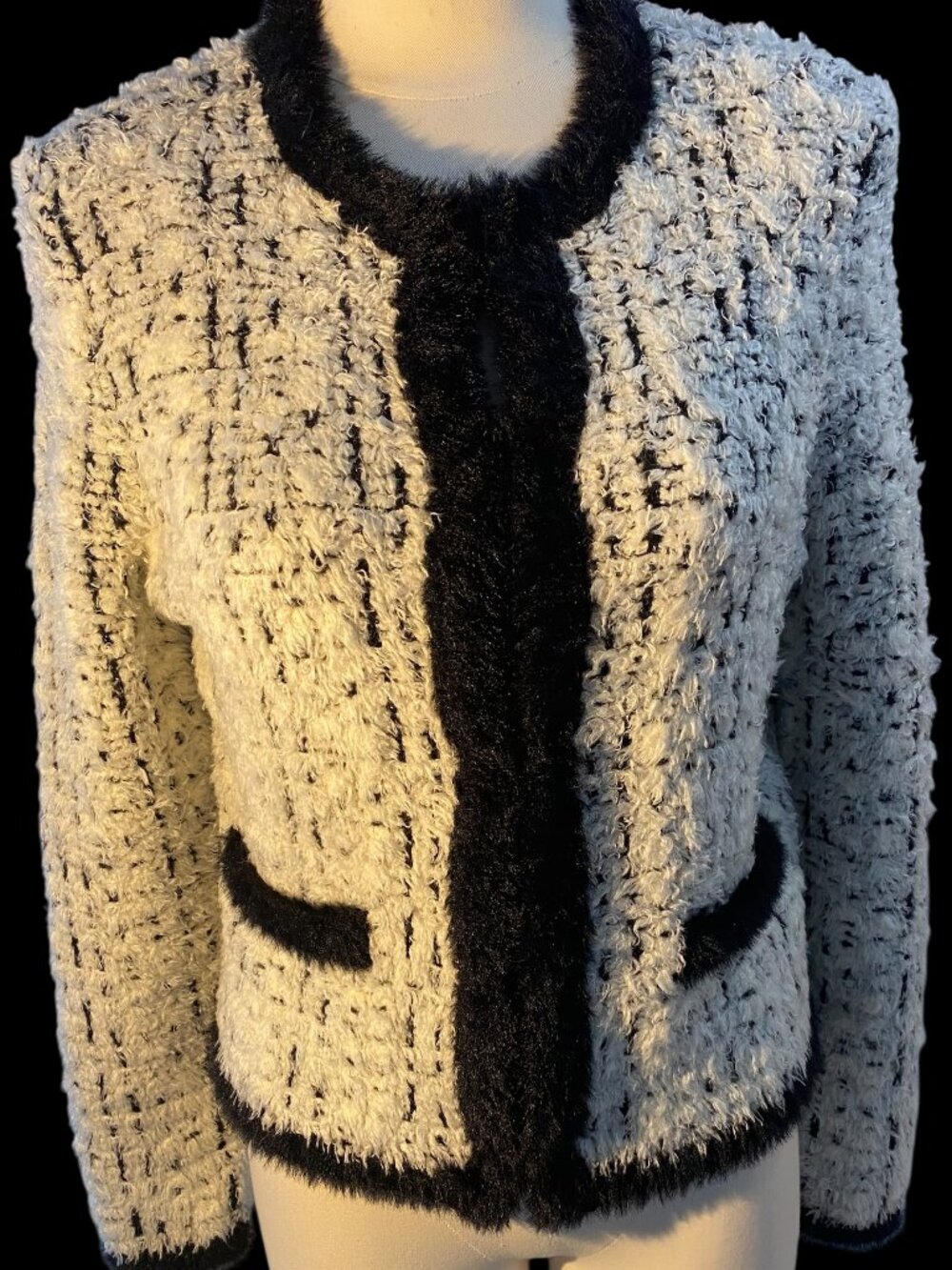 Ann Taylor Chanel-Style Textured Knit Trimmed Blazer Jacket - Small